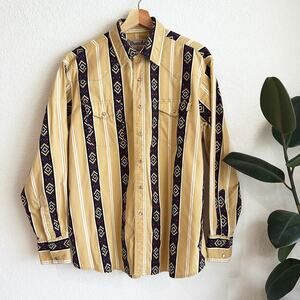 VTG Wrancher By Wrangler Pearl Snap Long Sleeve Southwest Shirt Mens Large Aztec